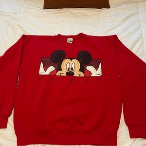 The Disney Store Mickey Mouse Sweater Adult M Red USA Made Vintage 90’s